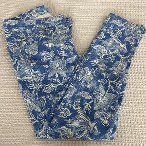 Blue Floral Print Stretchy Straight Leg Pants